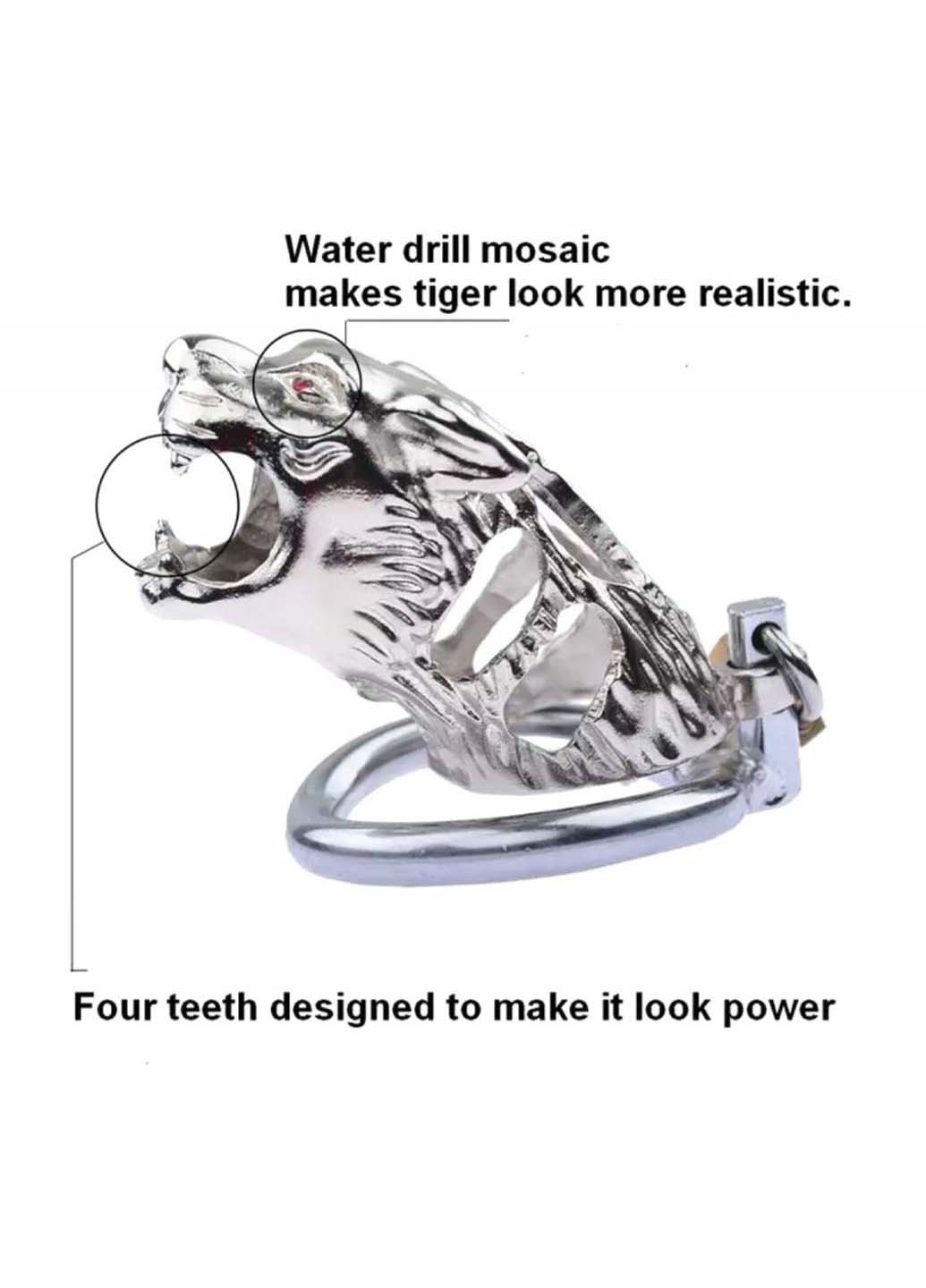 Мужской пояс верности в форме тигра Tiger Head Chastity Device 45 мм Bdsm4u (257235936)