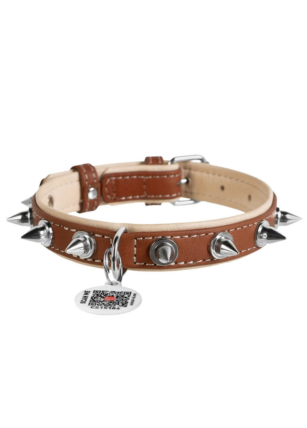 Стильный ошейник для собак кожаный с QR паспортом, с шипами XXL WAUDOG (257249767)