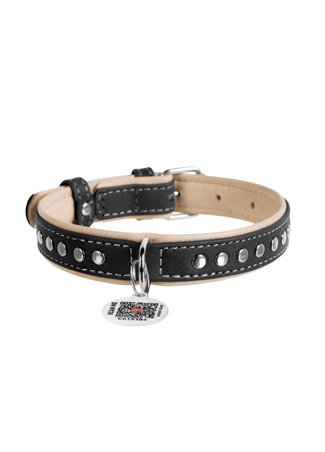 Стильний нашийник для собак шкіряний з QR паспортом, металеві прикраси S WAUDOG (257250849)
