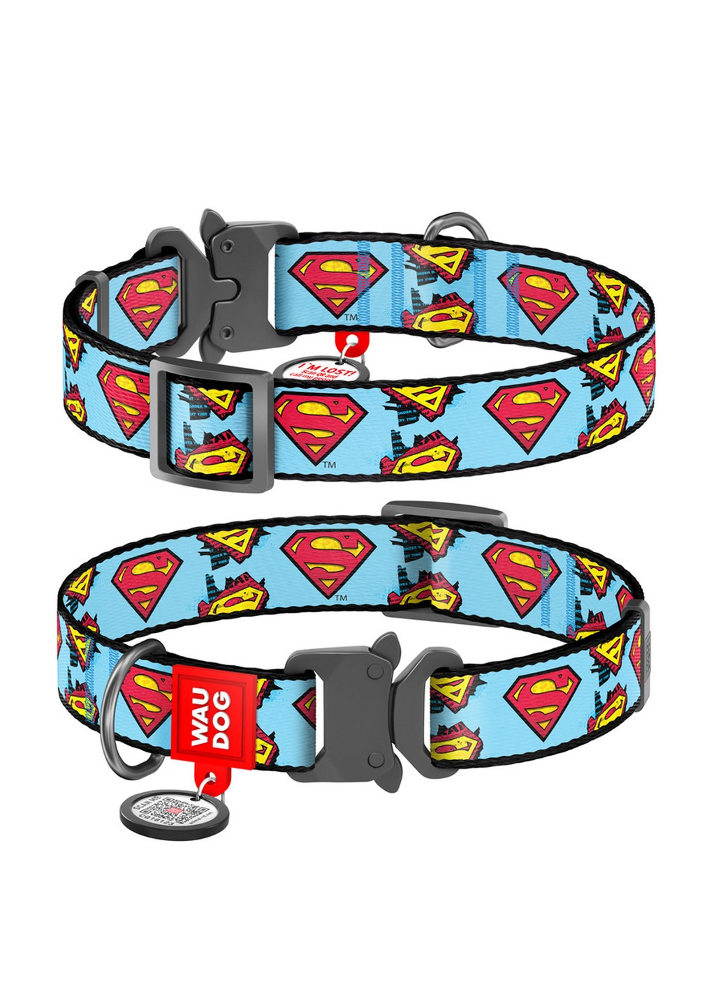 Стильный ошейник для собак нейлоновый c QR паспортом, рисунок "Супермен" XL WAUDOG (257247135)