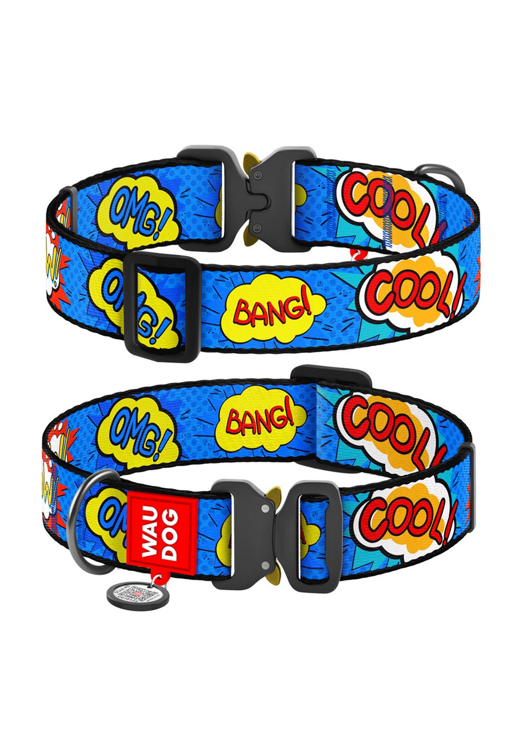 Стильный ошейник для собак нейлоновый с QR паспортом, рисунок "ВАУ" XXL WAUDOG (257250014)