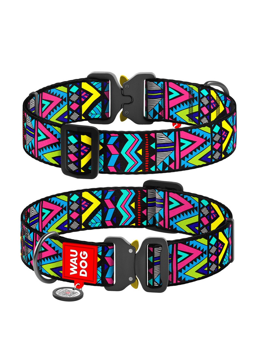 Стильний нашийник для собак нейлоновий з QR паспортом, малюнок "Інді" XXL WAUDOG (257247818)