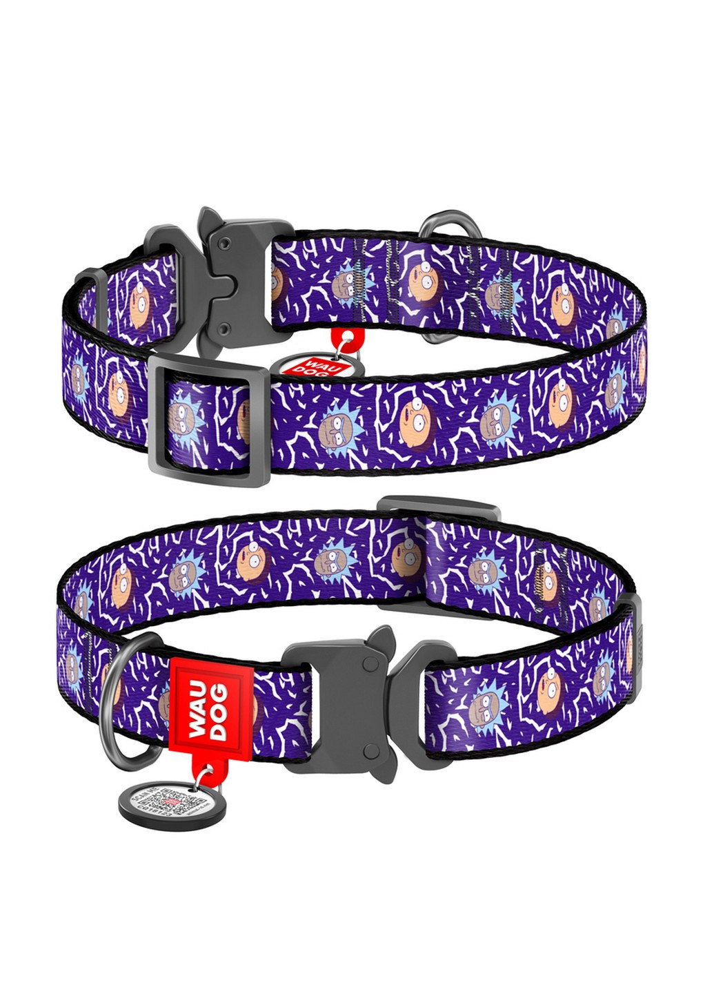 Стильний нашийник для собак нейлоновий c QR паспортом, малюнок "Рік та Морті 2" XL WAUDOG (257250785)
