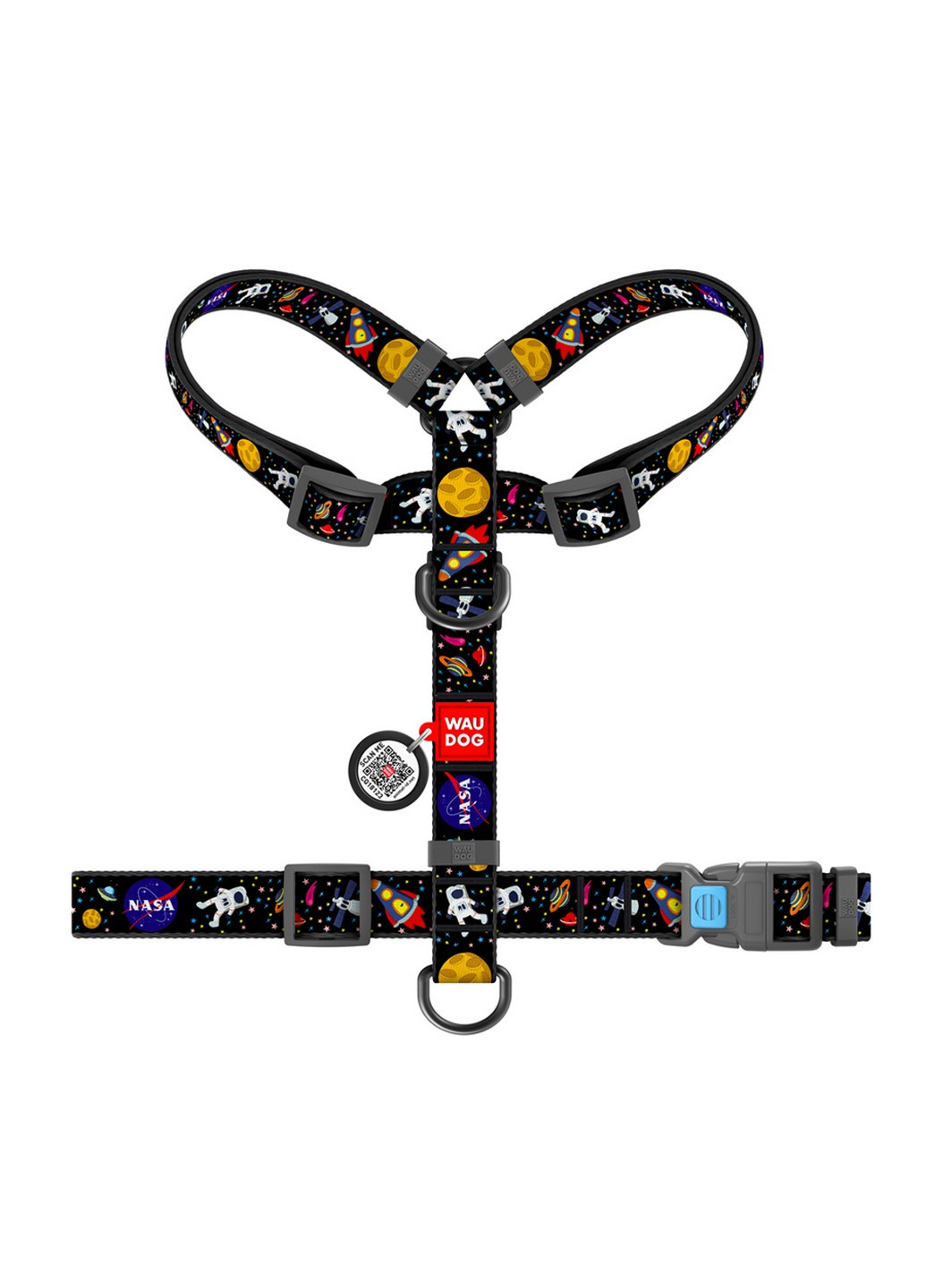Підтримуюча шлейка для собак анатомічна H-подібна з QR-паспортом, малюнок "NASA" L WAUDOG (257249620)