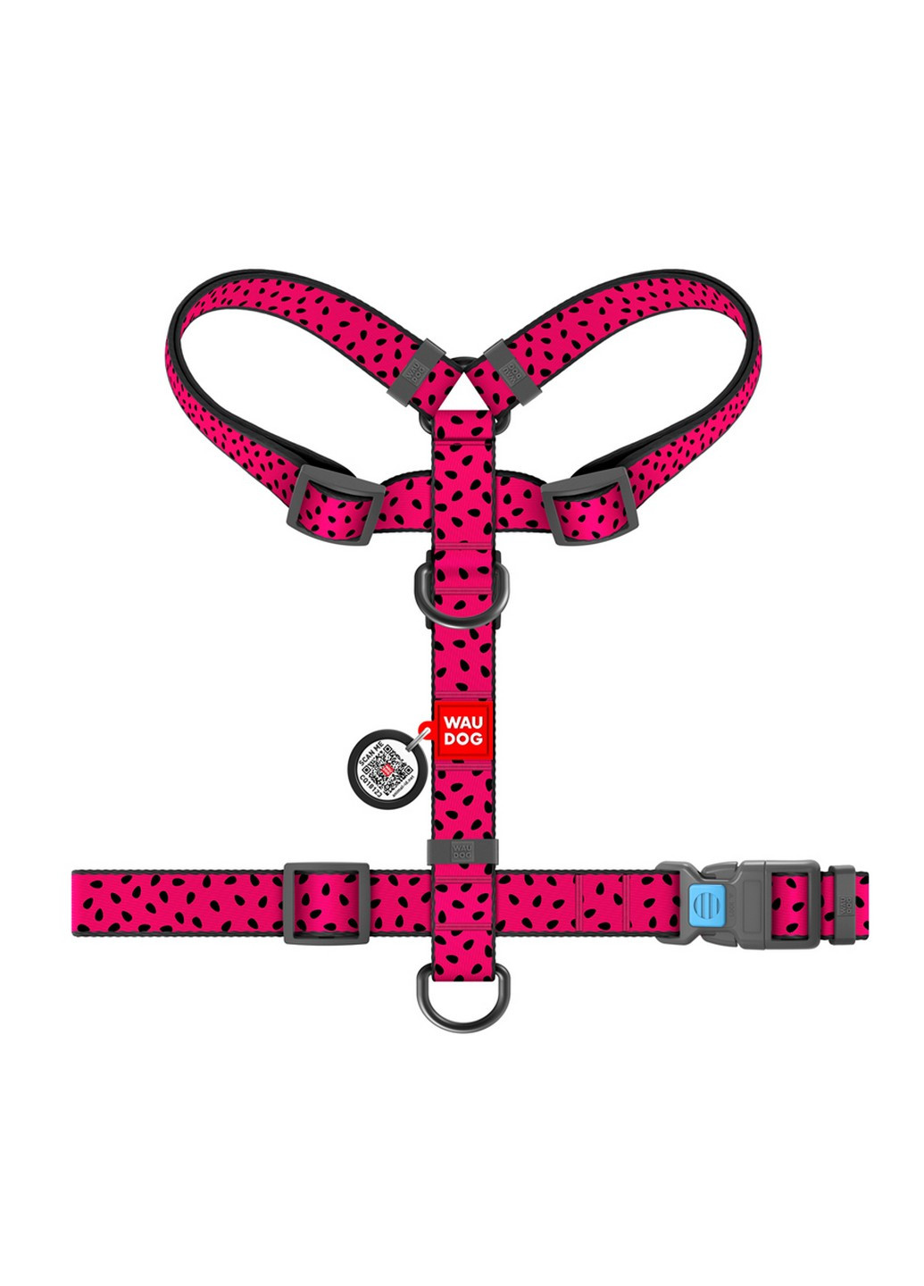 Поддерживающая шлея для собак анатомическая H-образная с QR-паспортом, рисунок "Арбуз" S WAUDOG (257247601)
