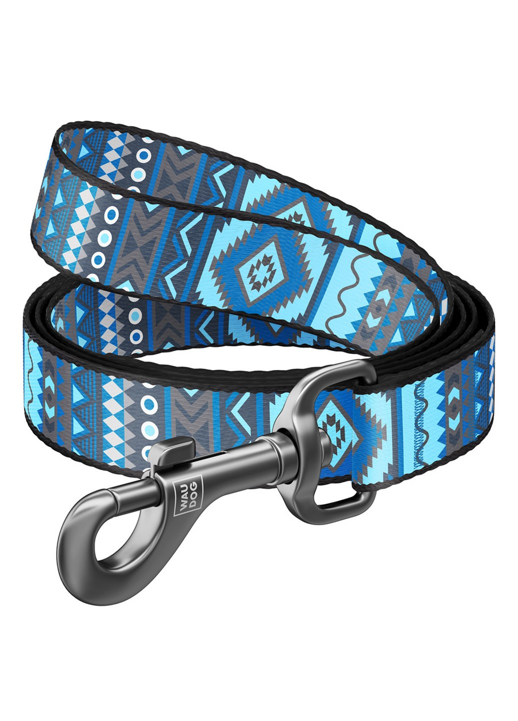 Стильний повідець для собак нейлоновий малюнок "Етно синій" 122х2,5 см WAUDOG (257250338)