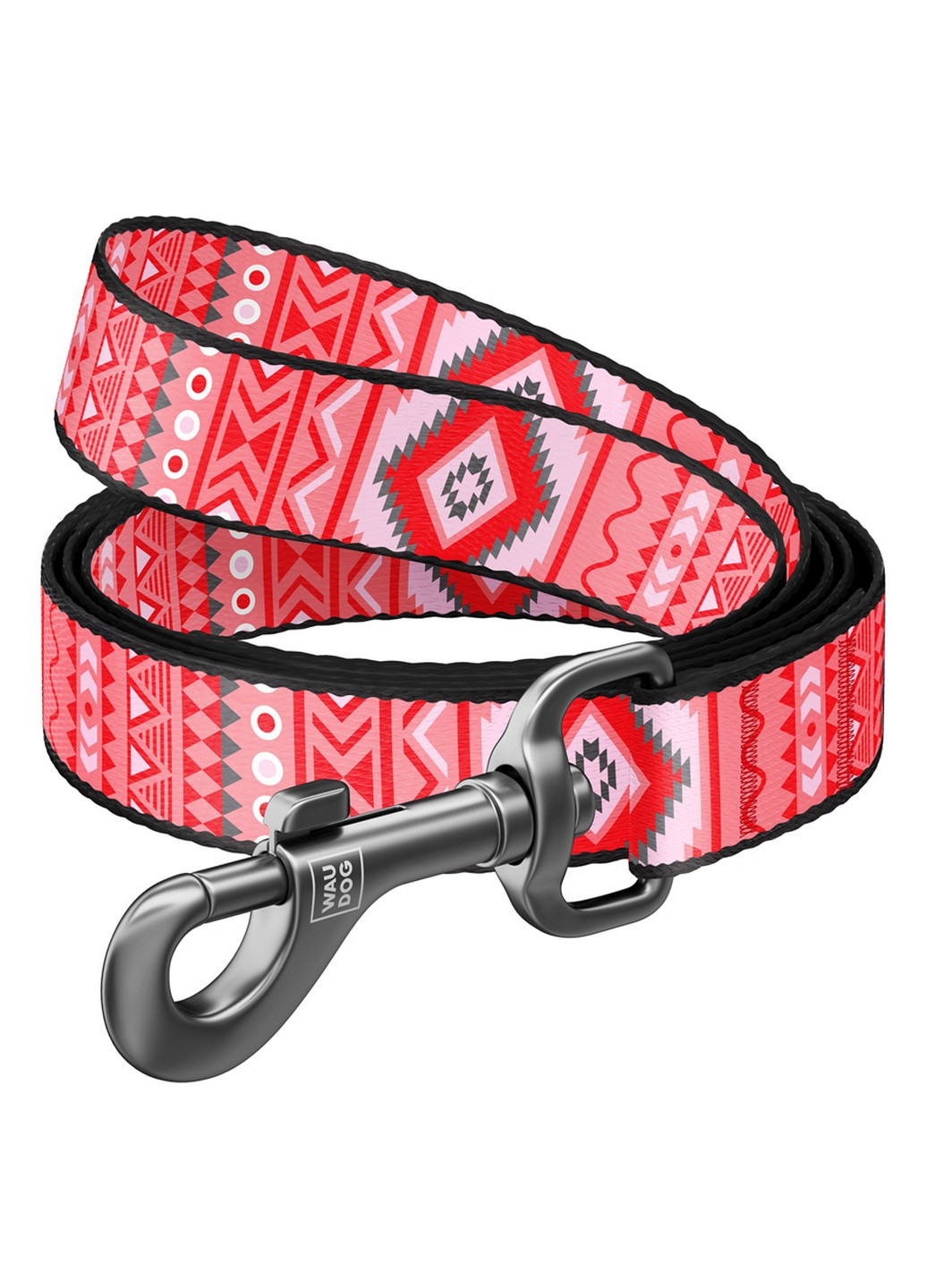 Стильний повідець для собак нейлоновий малюнок "Етно червоний" 122х2,5 см WAUDOG (257250219)