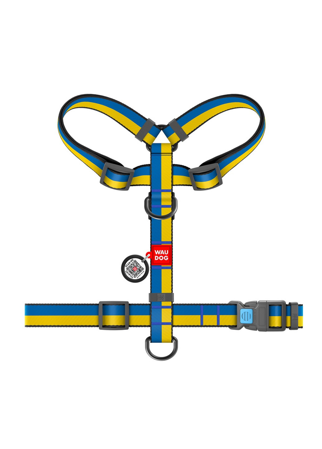 Поддерживающая шлея для собак анатомическая H-образная с QR-паспортом, рисунок "Colors of freedom" S WAUDOG (257249054)