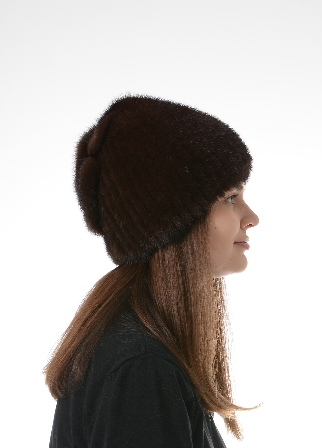 В'язана жіноча біні шапка з натурального хутра норки Меховой Стиль листок (257271855)