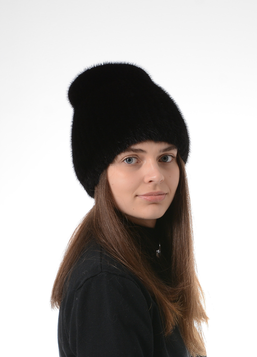 Вязаная зимняя женская шапка из натурального меха норки Меховой Стиль кубанка хвостик (257305012)