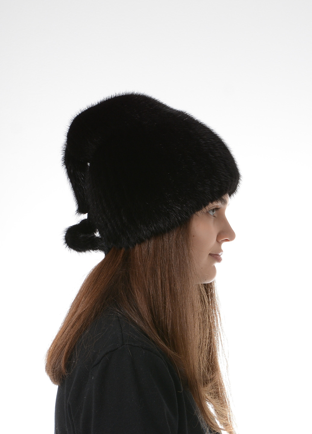 В'язана зимова жіноча шапка з натурального хутра норки Меховой Стиль кубанка хвостик (257305012)