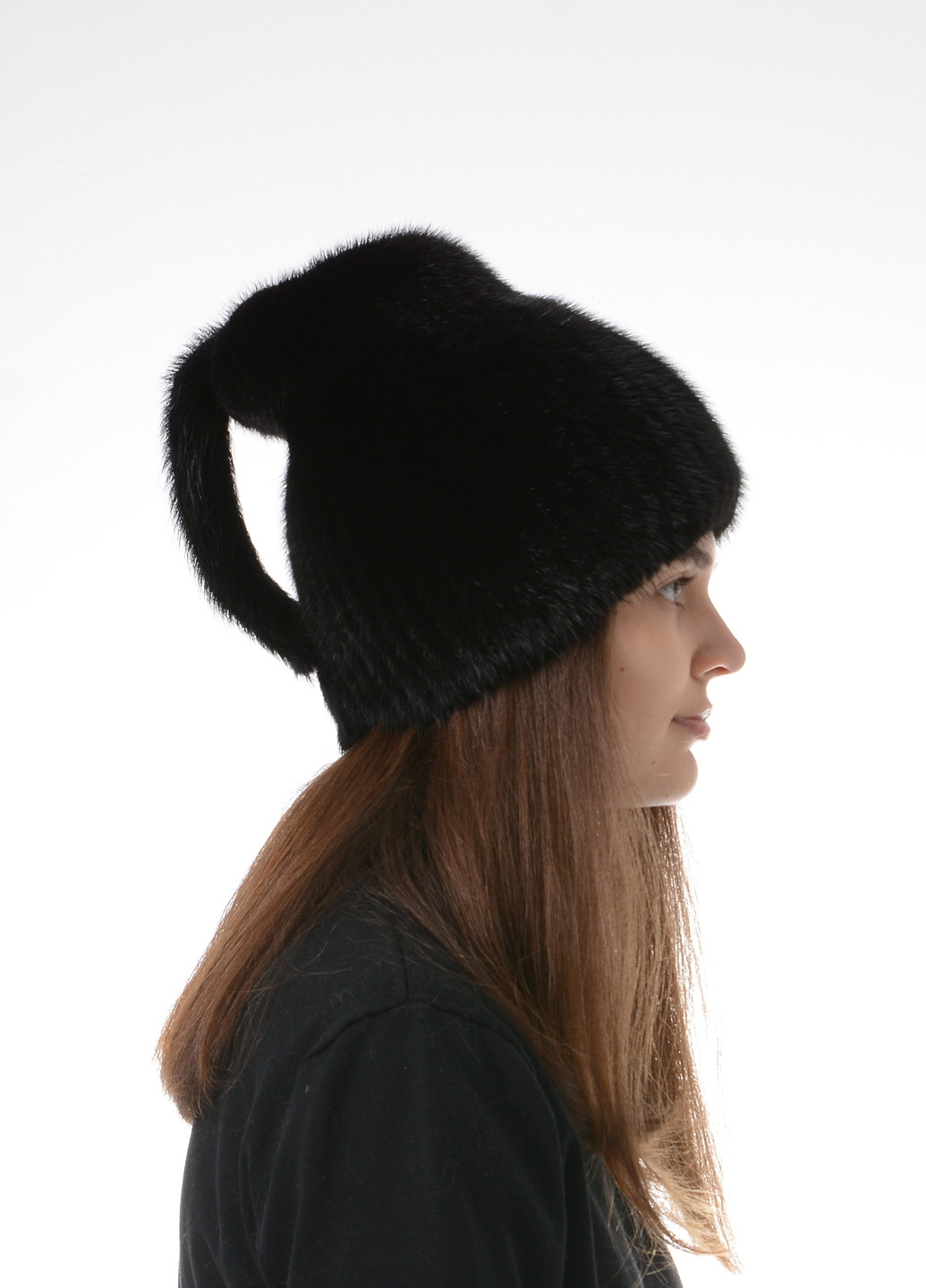 Вязаная зимняя женская шапка из натурального меха норки Меховой Стиль кубанка хвостик (257305012)