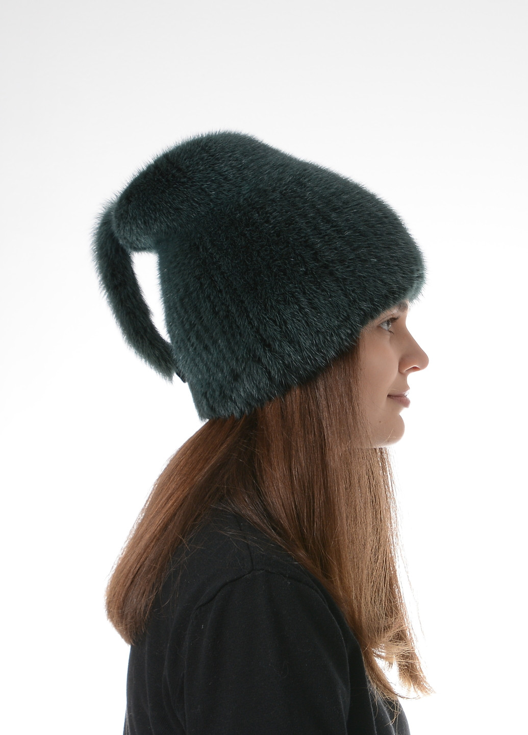 В'язана зимова жіноча шапка з натурального хутра норки Меховой Стиль кубанка хвостик (257305011)