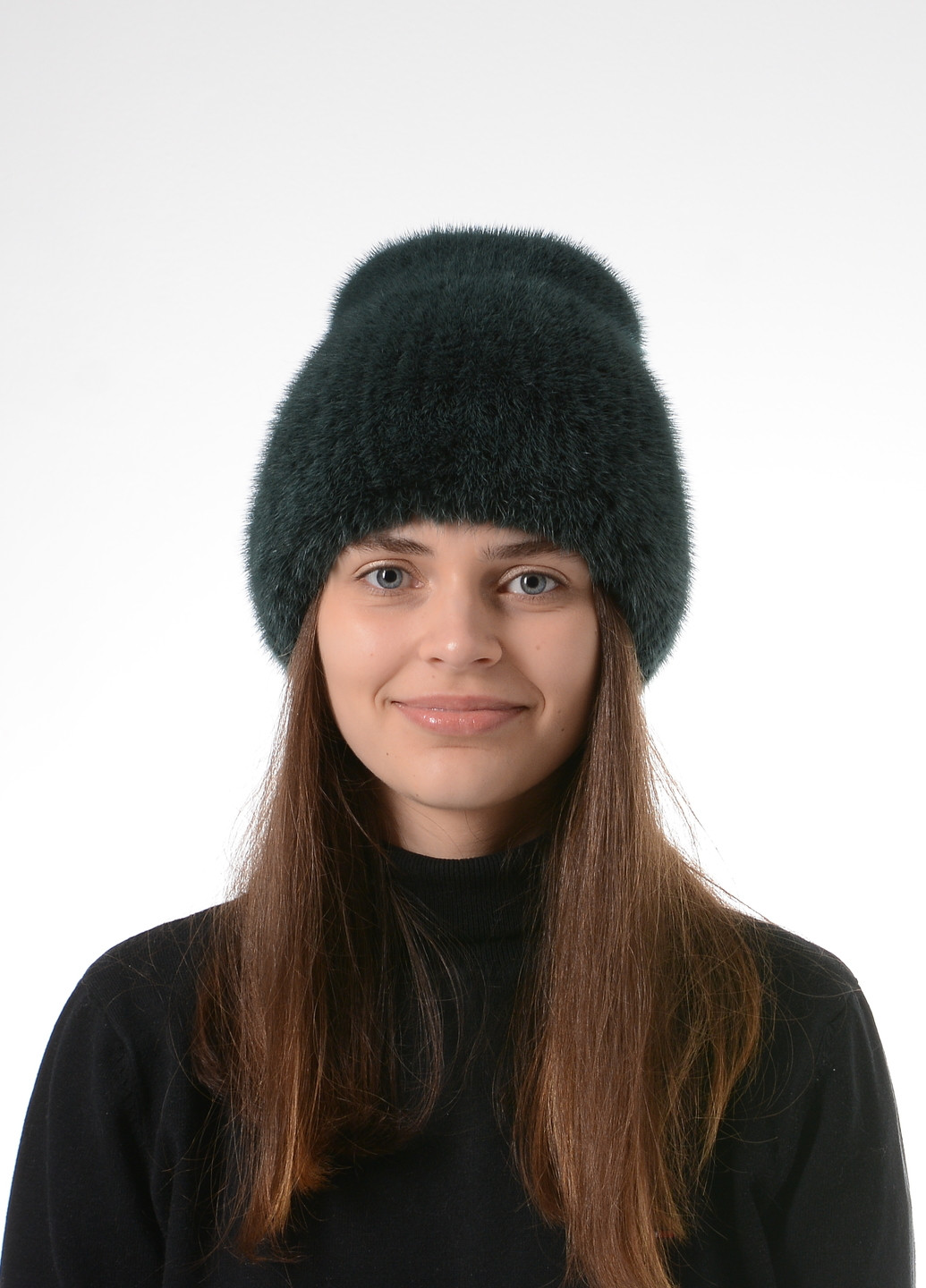 Вязаная зимняя женская шапка из натурального меха норки Меховой Стиль кубанка хвостик (257305011)