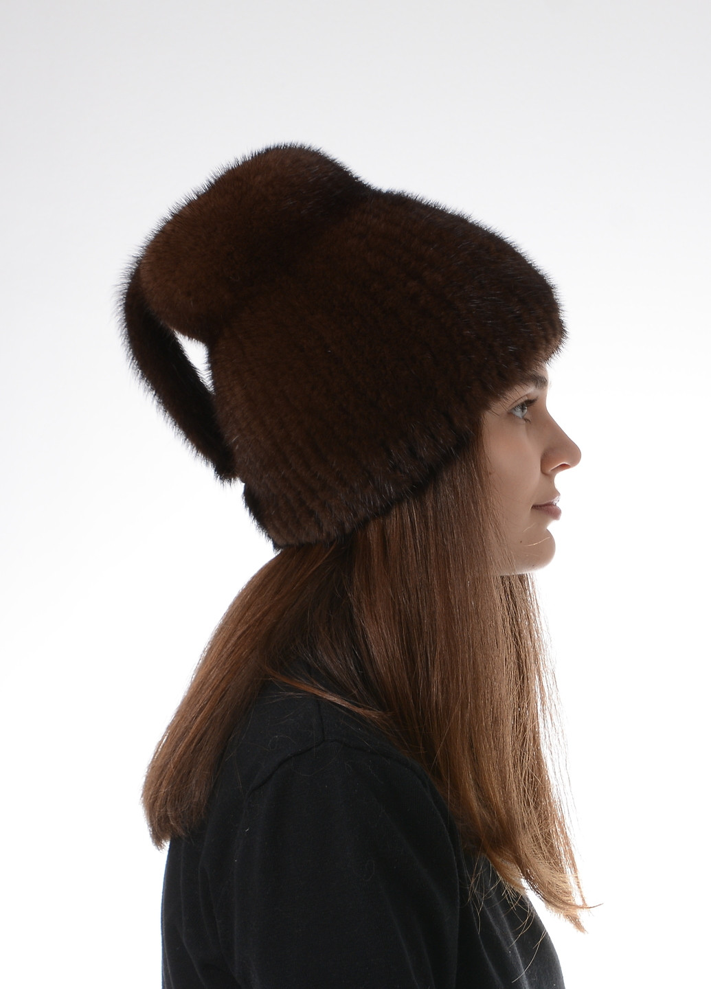 В'язана зимова жіноча шапка з натурального хутра норки Меховой Стиль кубанка хвостик (257305013)