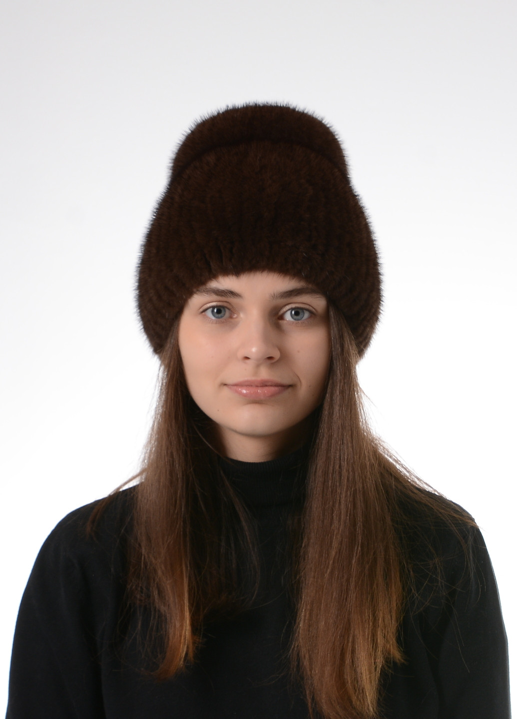 Вязаная зимняя женская шапка из натурального меха норки Меховой Стиль кубанка хвостик (257305013)