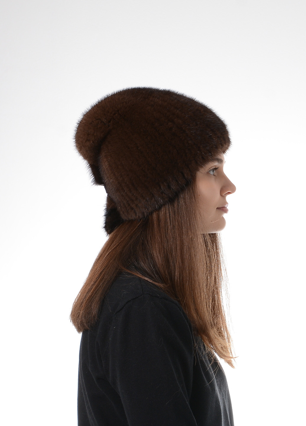 В'язана зимова жіноча шапка з натурального хутра норки Меховой Стиль кубанка хвостик (257305013)
