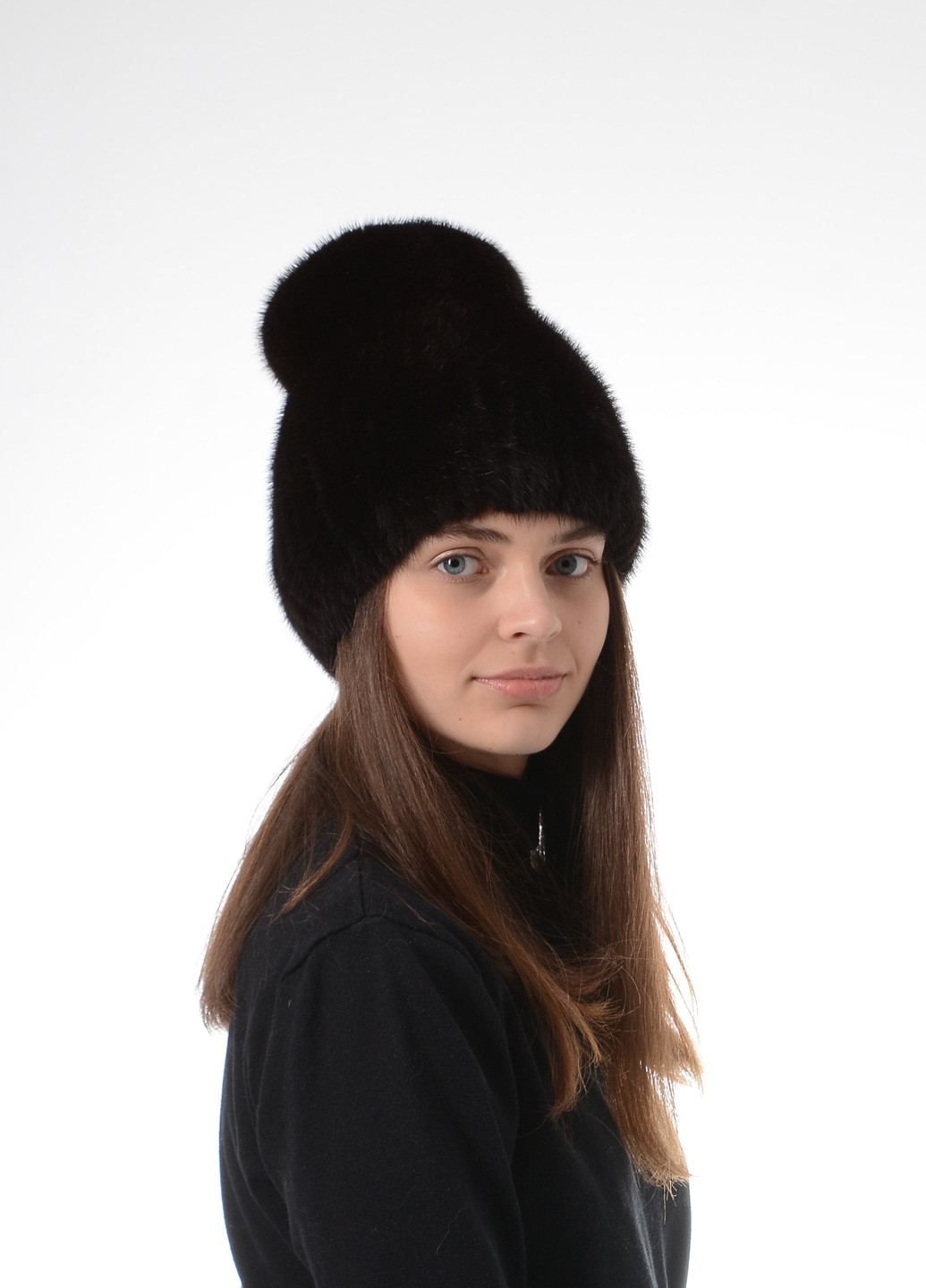 В'язана зимова жіноча шапка з натурального хутра норки Меховой Стиль кубанка хвостик (257305010)