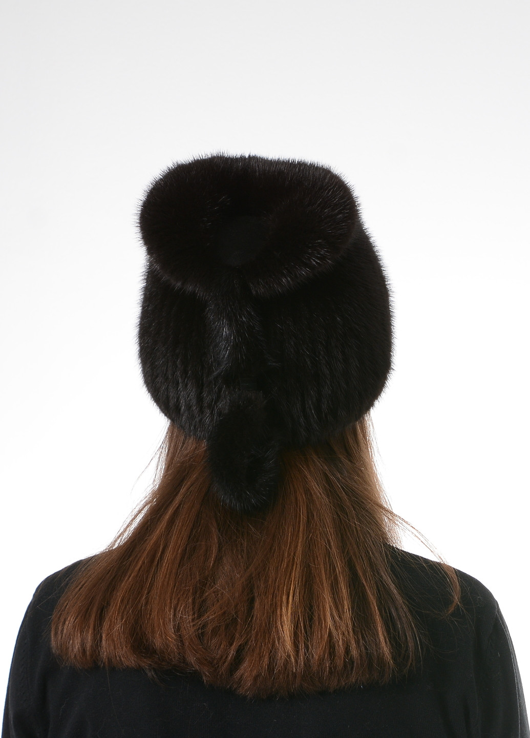 Вязаная зимняя женская шапка из натурального меха норки Меховой Стиль кубанка хвостик (257305010)