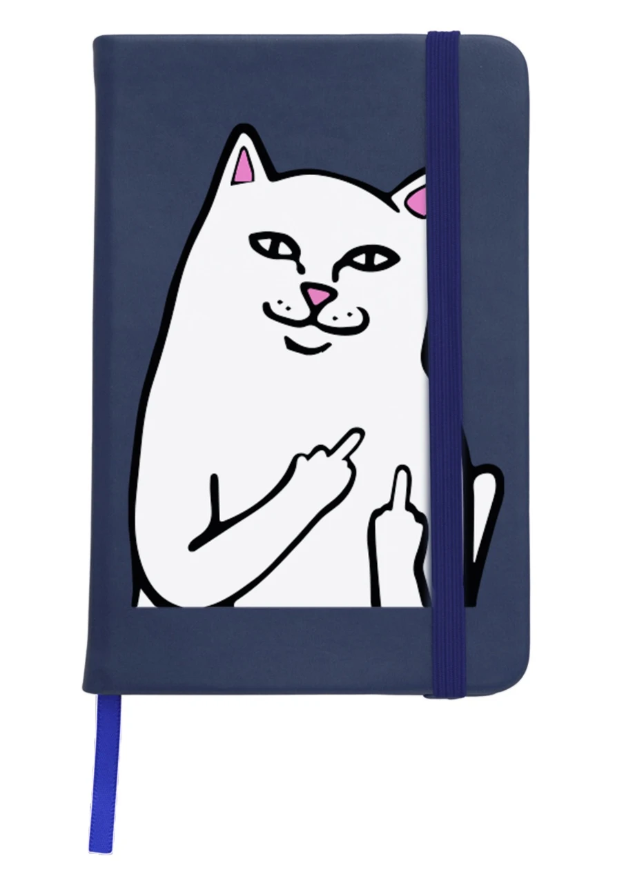 Блокнот А5 мем Білий Кіт з пальцем (meme Cat Middle finger) Темно-синій (92228-2851-NB) MobiPrint (257325843)