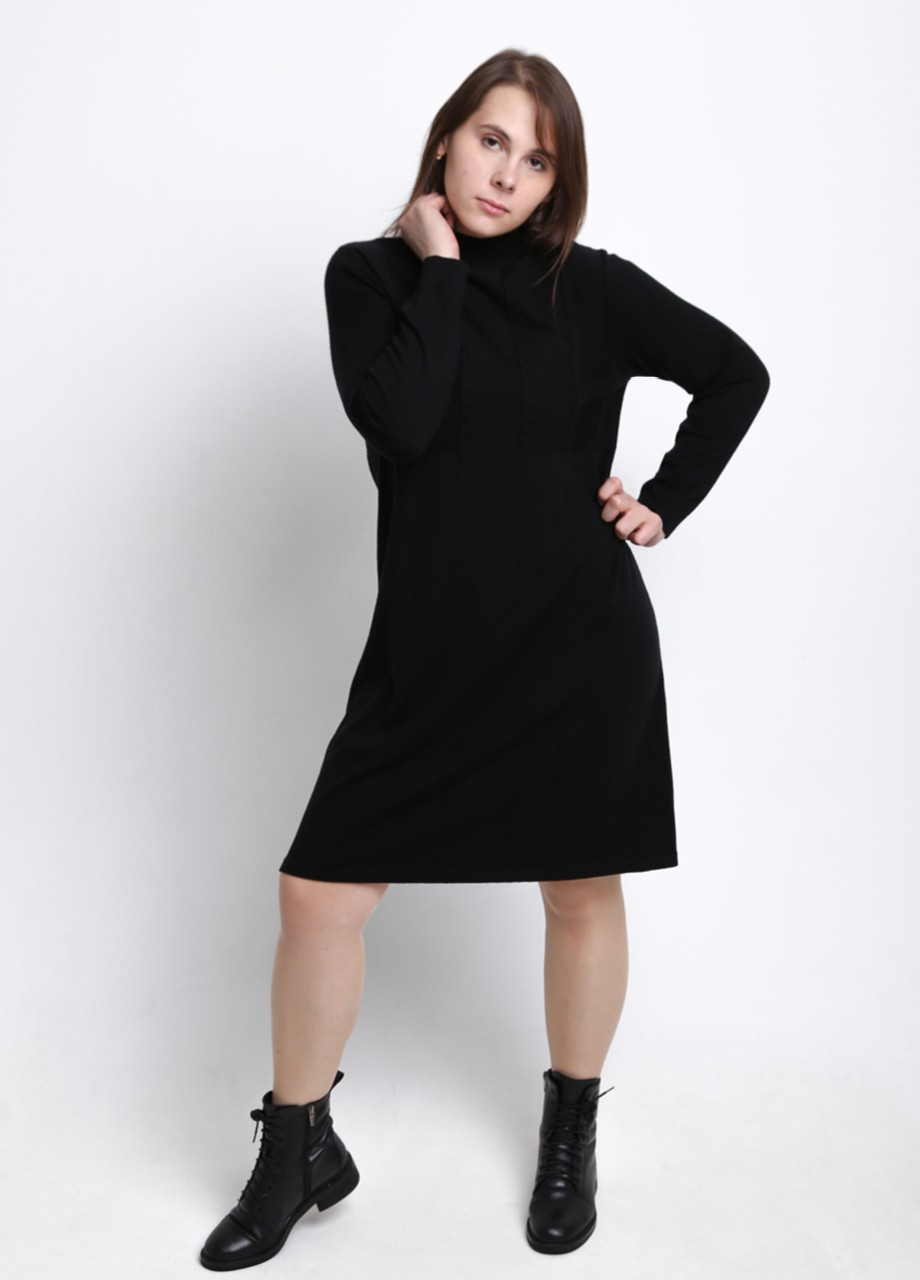 Чорна повсякденний сукня жіноча чорна комір стійка з косами JEANSclub однотонна
