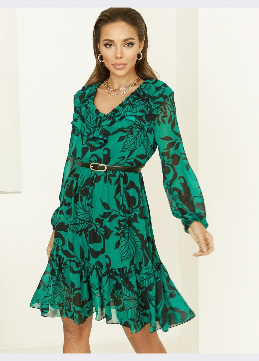 Зелена кежуал зелене плаття з принтом і воланом знизу Dressa