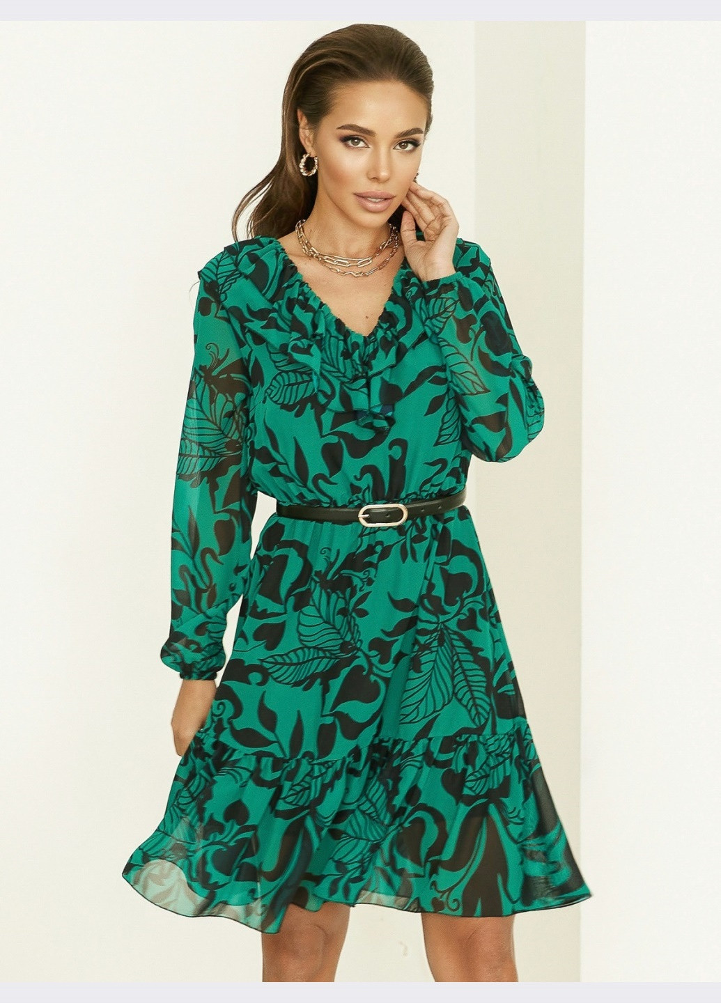 Зелена кежуал зелене плаття з принтом і воланом знизу Dressa