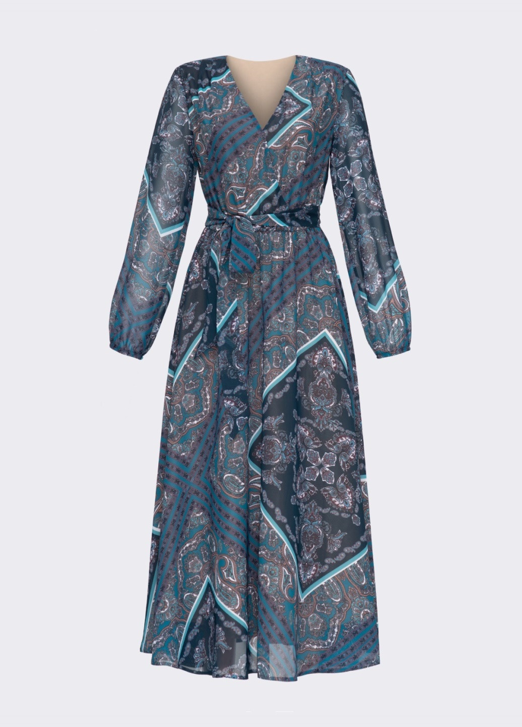 Бирюзовое бирюзовое платье с принтом и юбкой-полусолнце Dressa