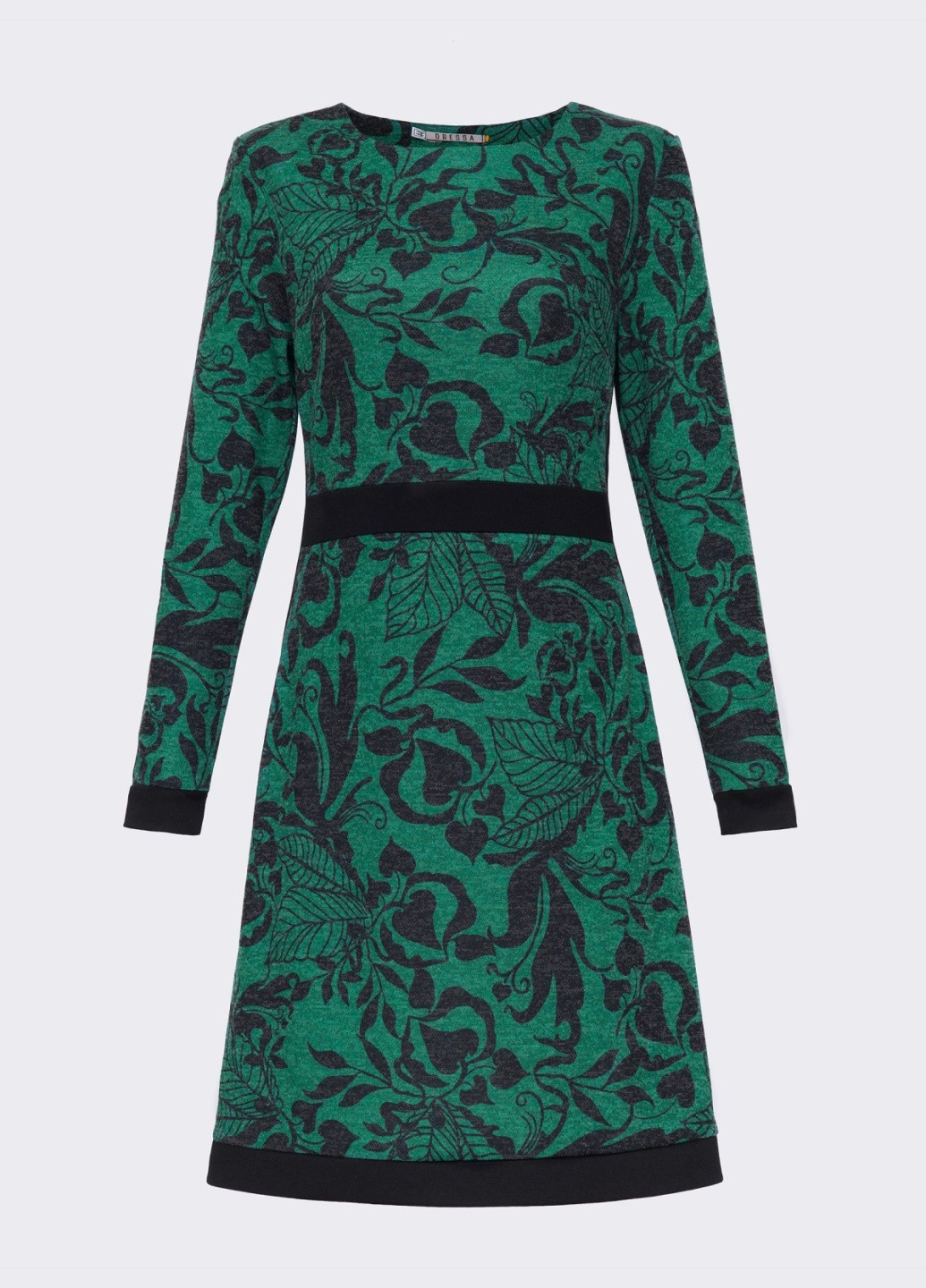 Зеленое кэжуал принтованное кежуал платье с лампасами и юбкой-трапецией зеленое с принтом Dressa с абстрактным узором