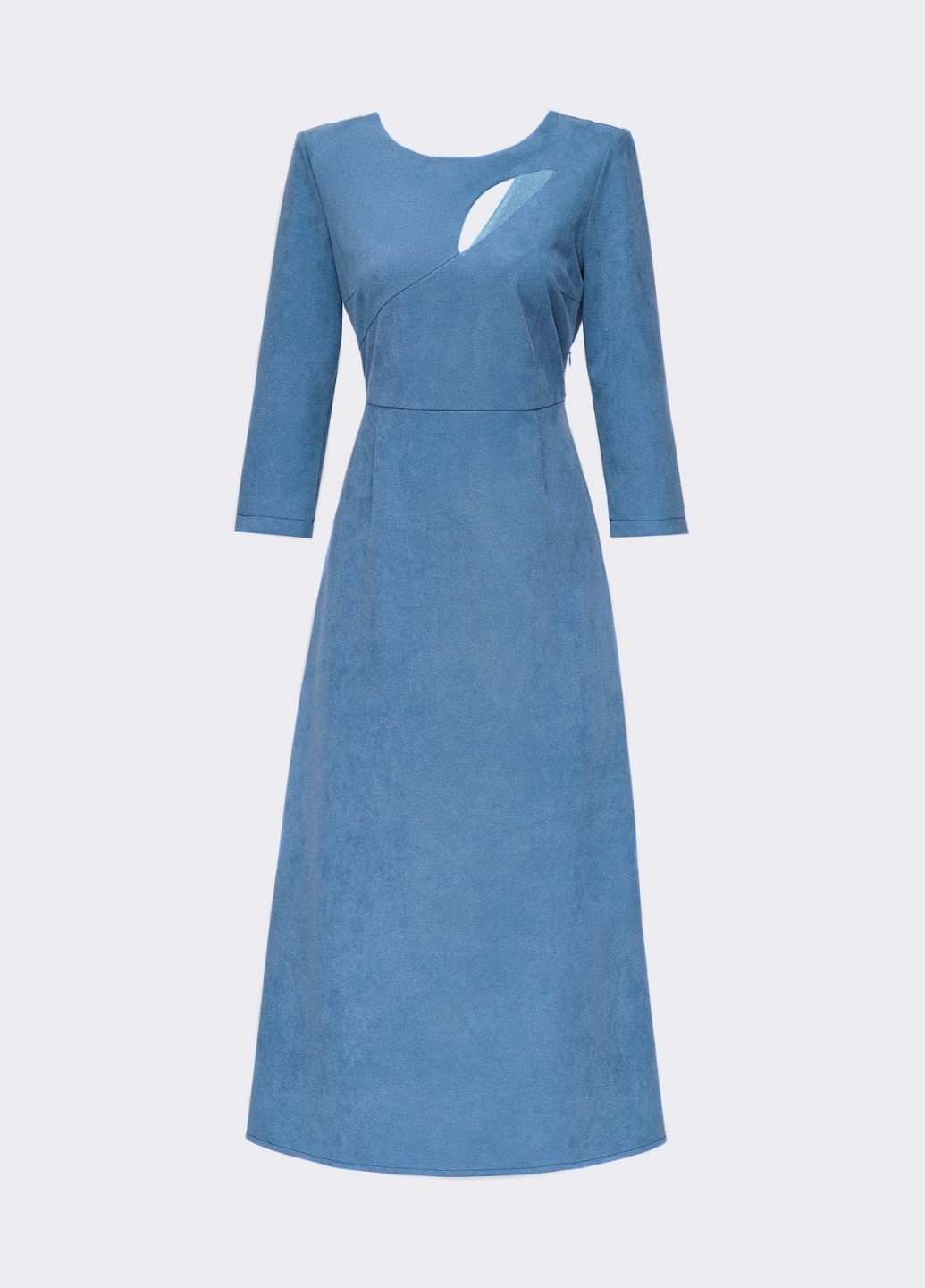 Голубое кэжуал замшевое платье с вырезом и юбкой-трапецией голубое Dressa