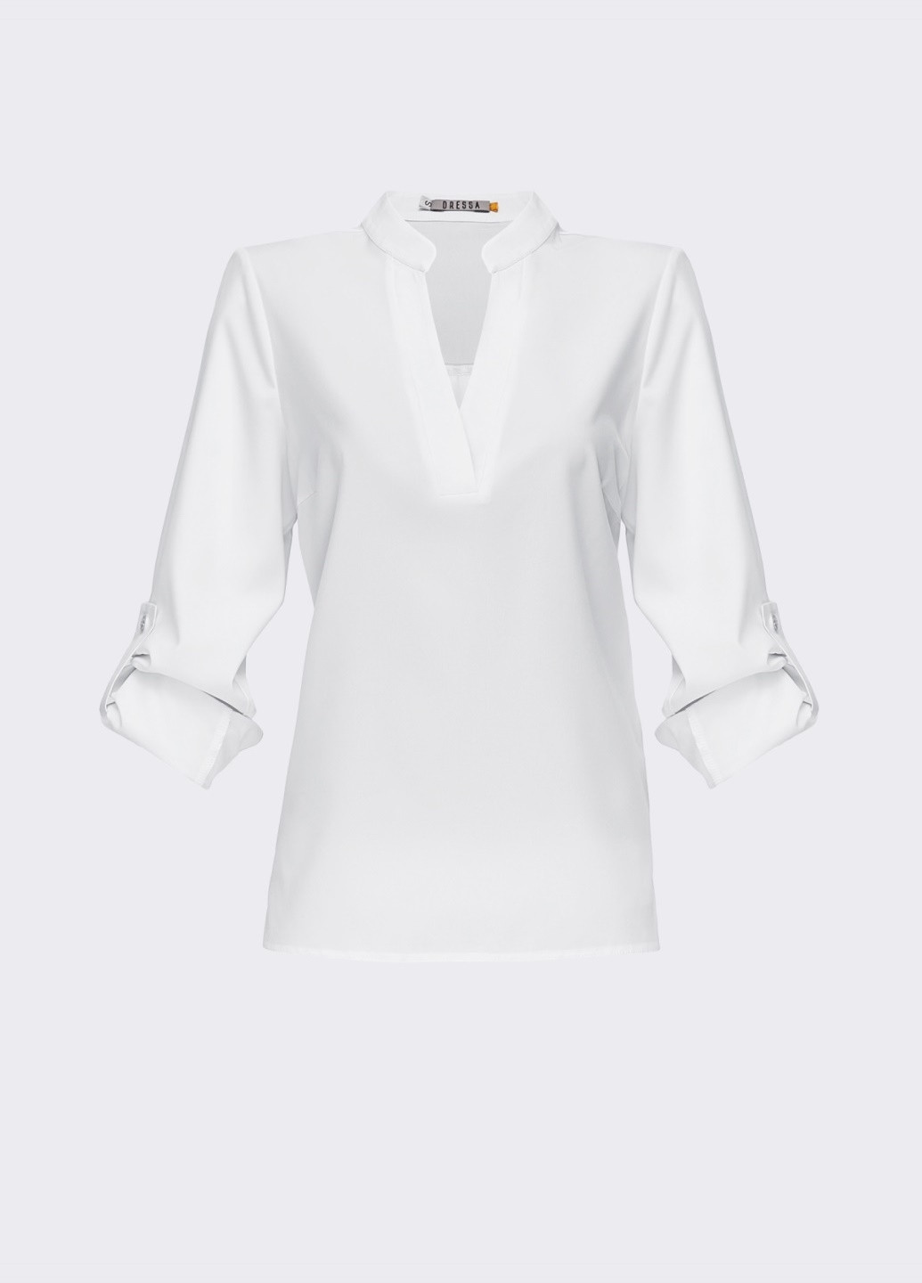 Белая белая кежуал блузка с длинным рукавом и v-образным вырезом однотонная Dressa