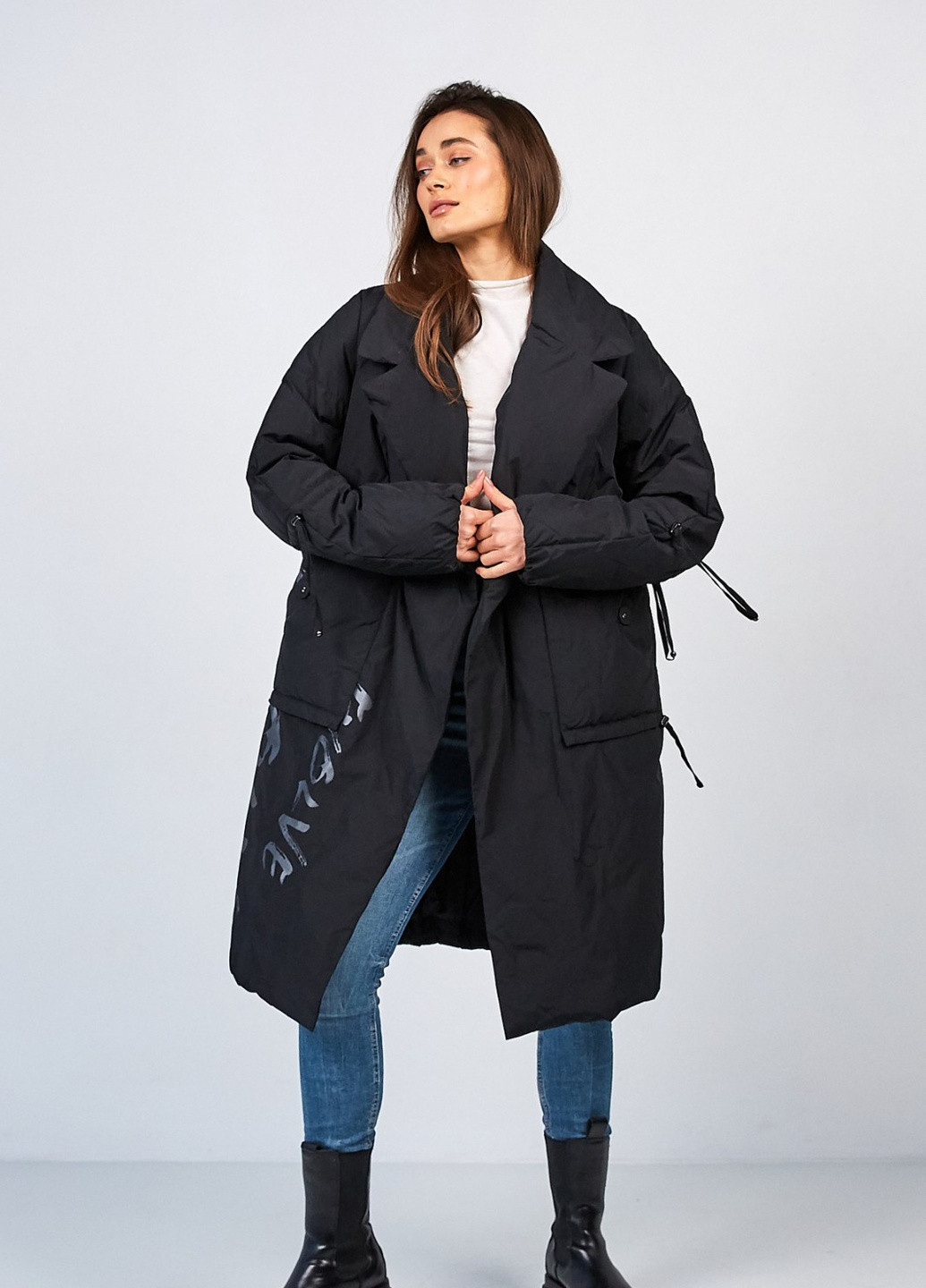 Черное демисезонное Тренч-кокон Lora Duvetty