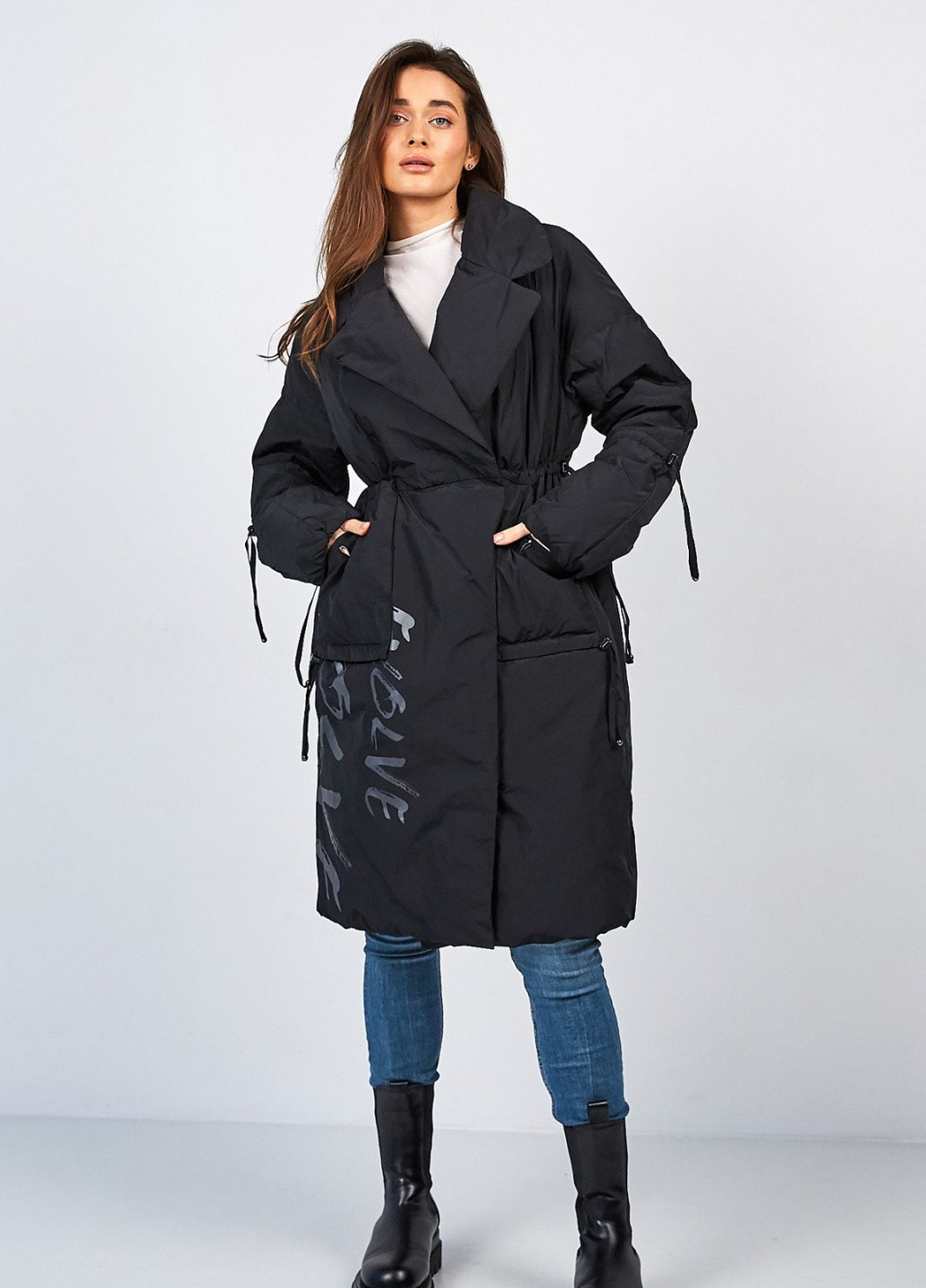 Черное демисезонное Тренч-кокон Lora Duvetty