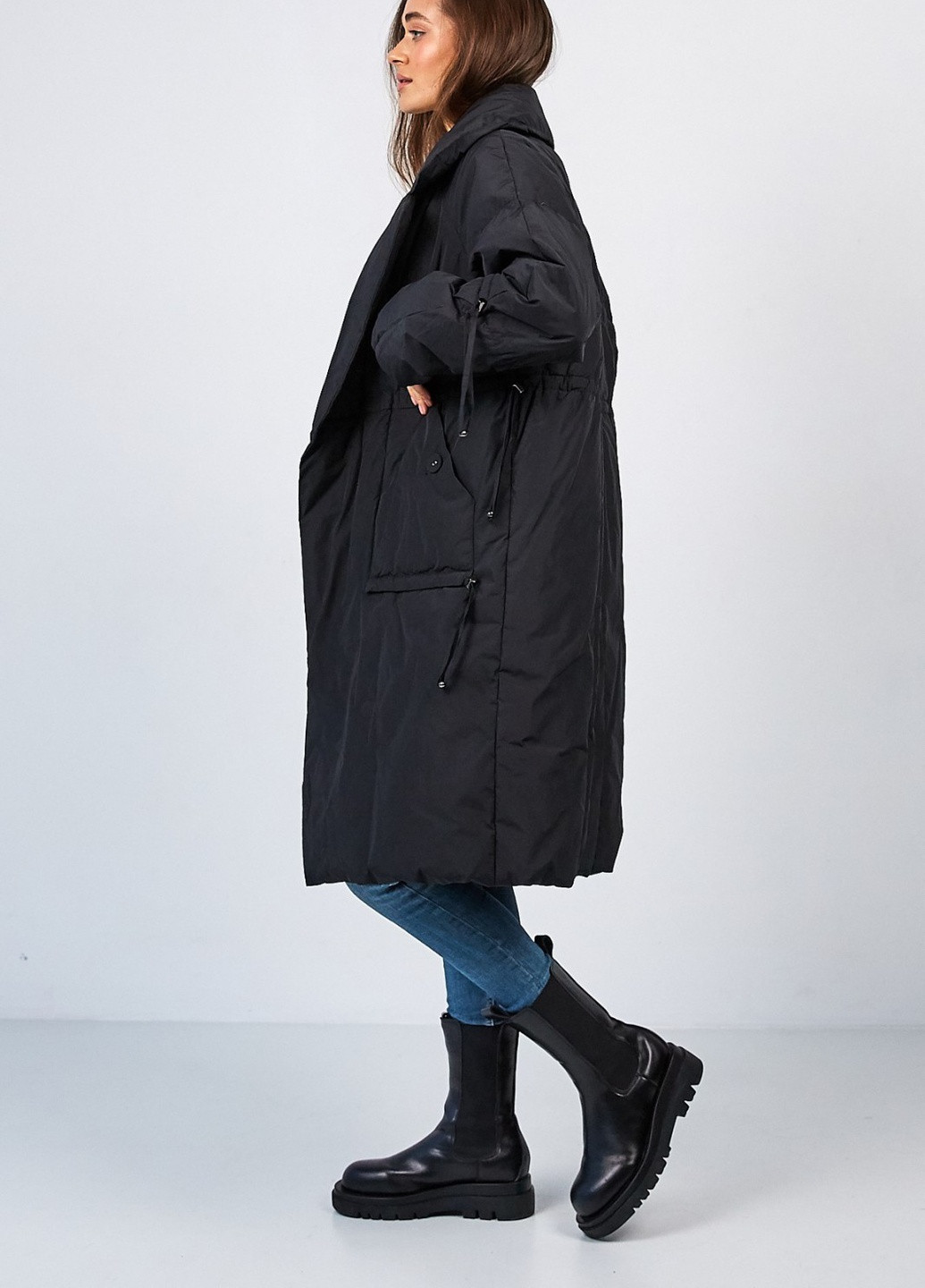 Черное демисезонное Тренч-кокон Lora Duvetty