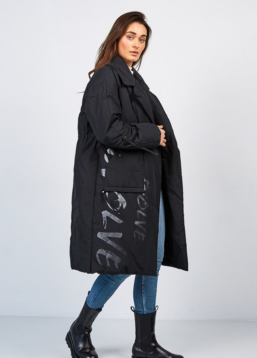 Черное демисезонное Тренч-кокон Lora Duvetty