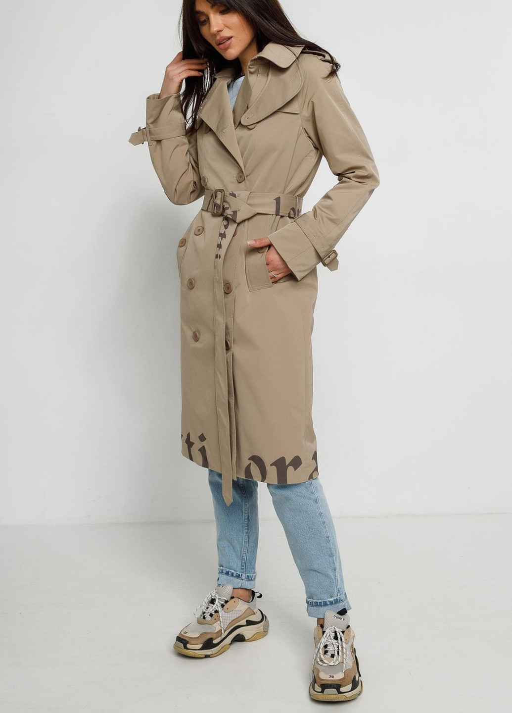 Песочное демисезонное Тренч Lora Duvetty