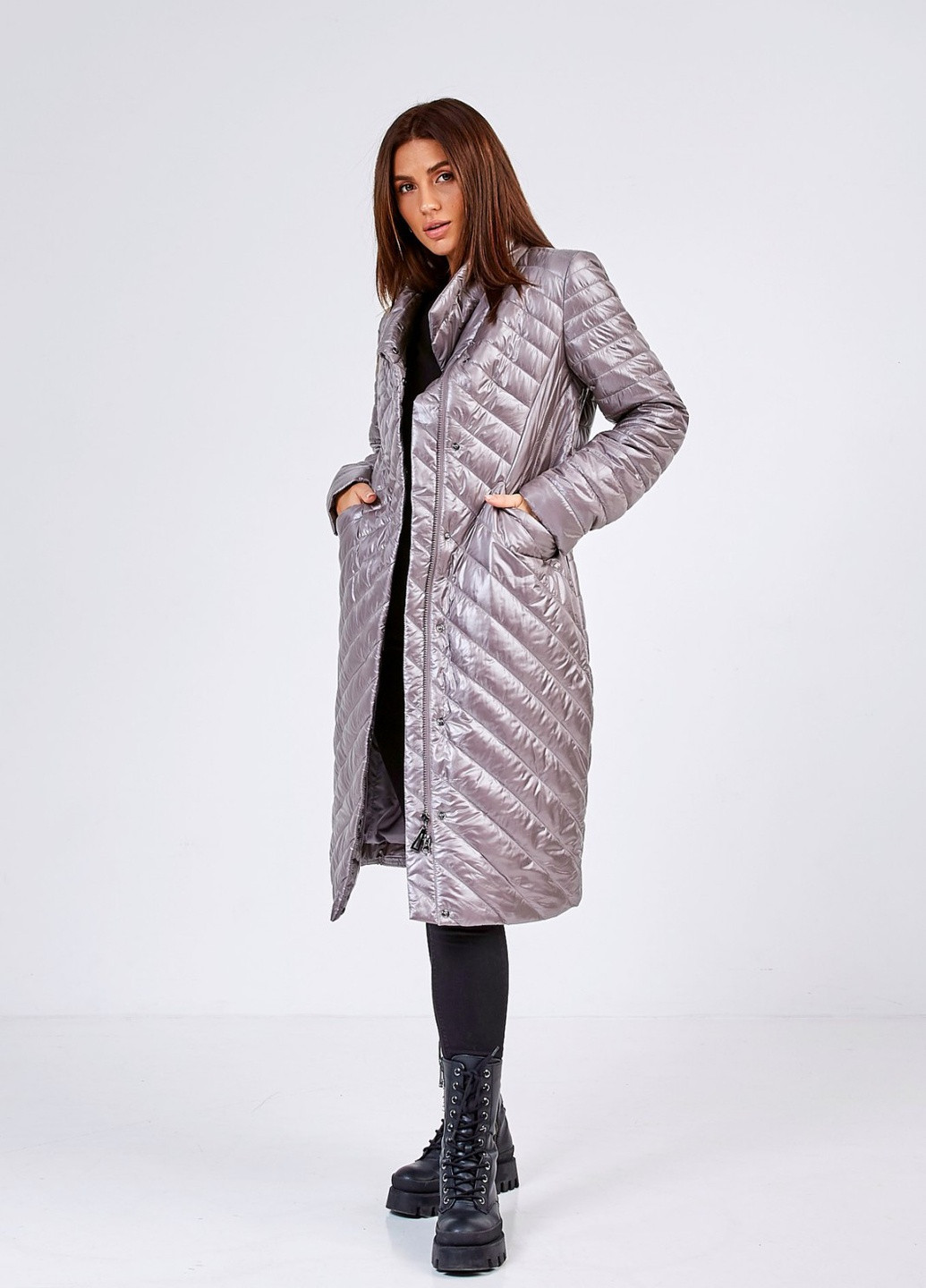 Серебряное демисезонное Пальто Lora Duvetty