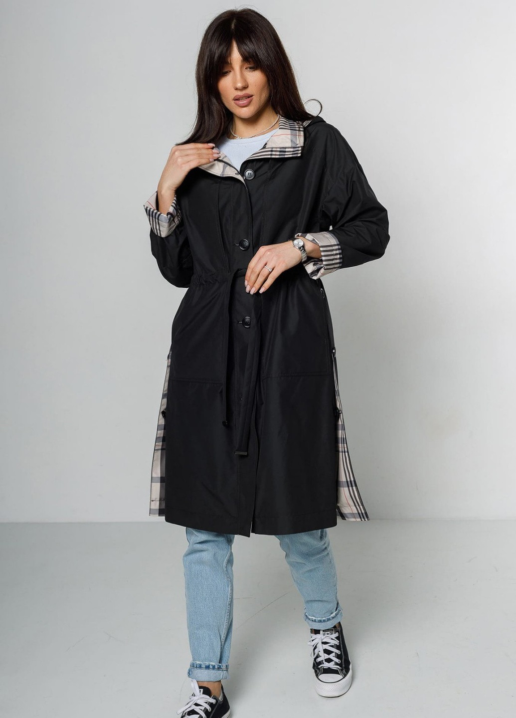 Чорне демісезонне Плащ-тренч Lora Duvetty