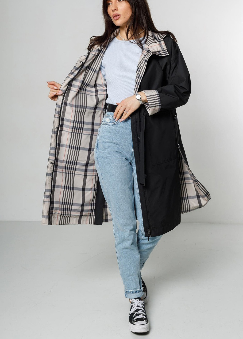 Чорне демісезонне Плащ-тренч Lora Duvetty