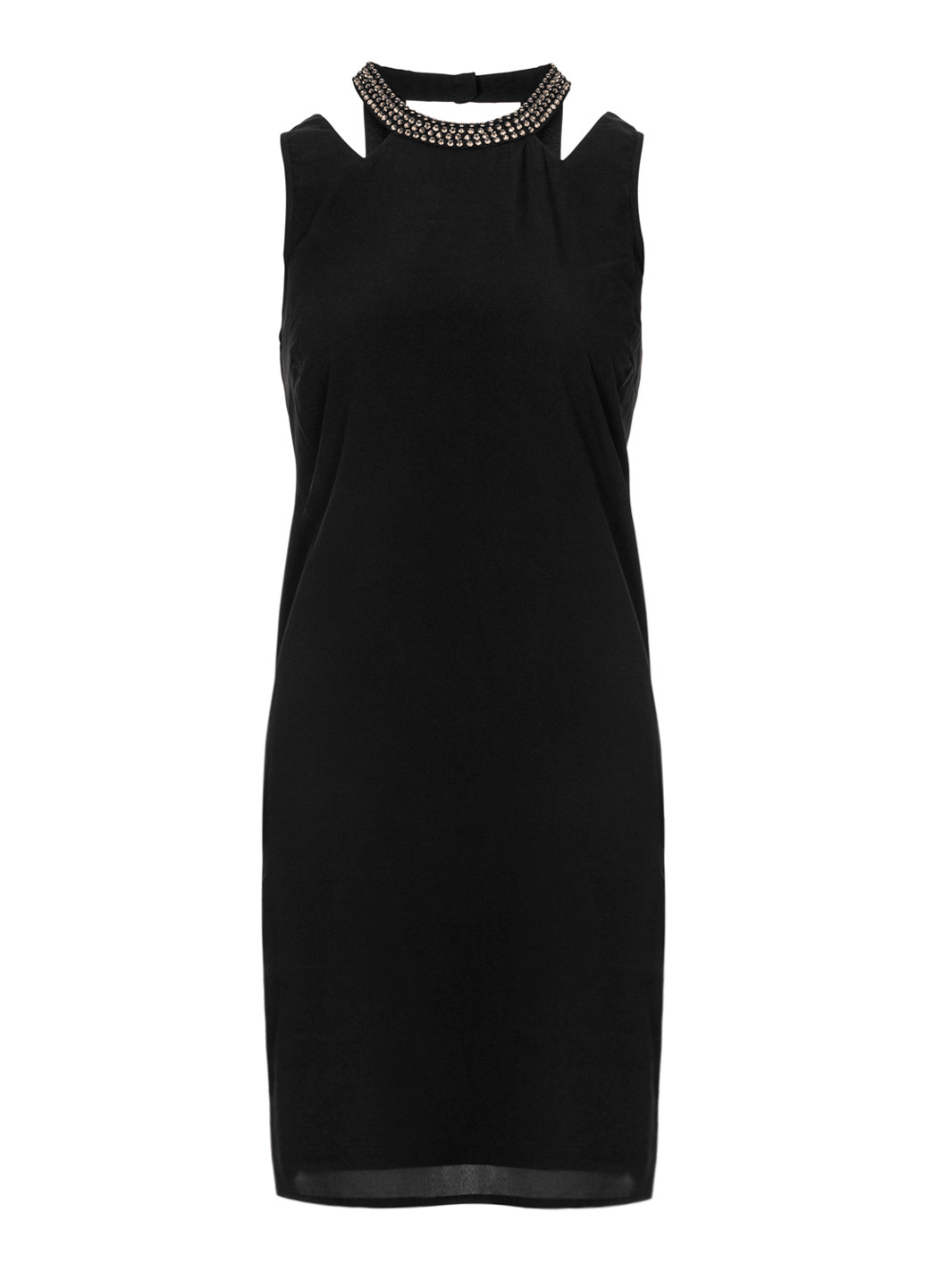 Черное коктейльное шифоновое мини платье без рукавов Vila однотонное
