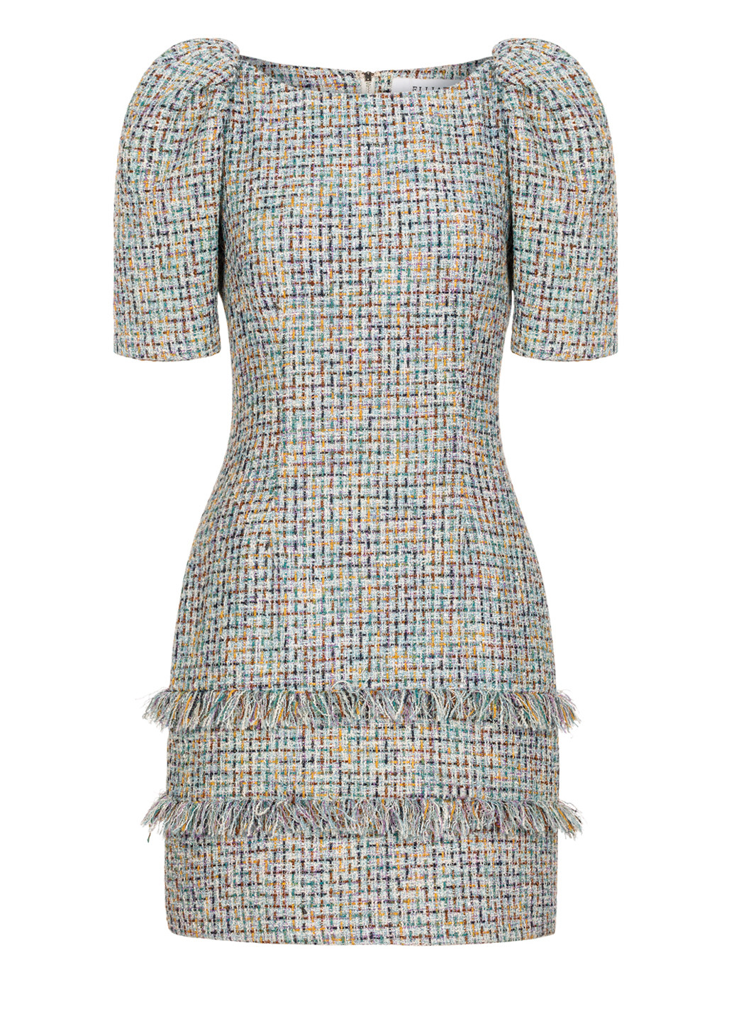 Комбинированное вечернее мини платье с пышными короткими рукавами футляр Elliatt с абстрактным узором