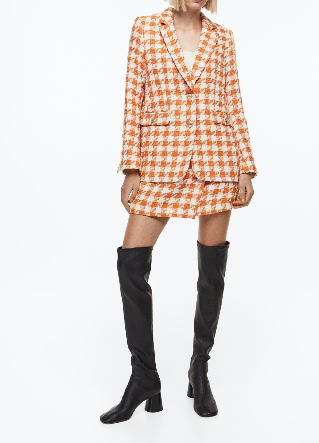 Оранжевый женский жакет H&M с узором пье-де-пуль «гусиная лапка» - демисезонный