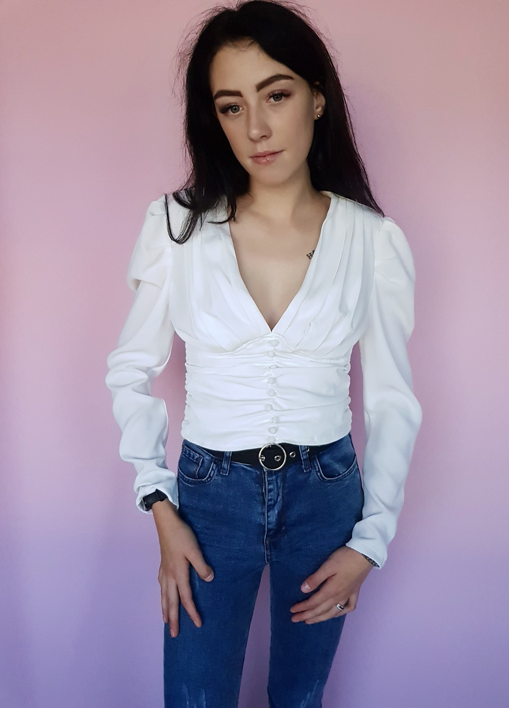 Айвір блуза укорочена з гудзиками айворі Boohoo