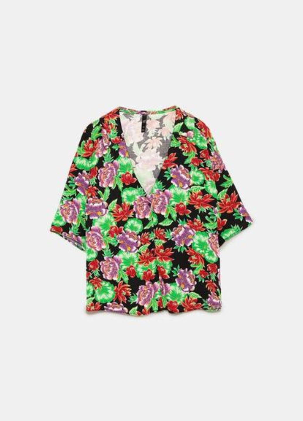 Чёрная блуза черная в цветы оверсайз Zara