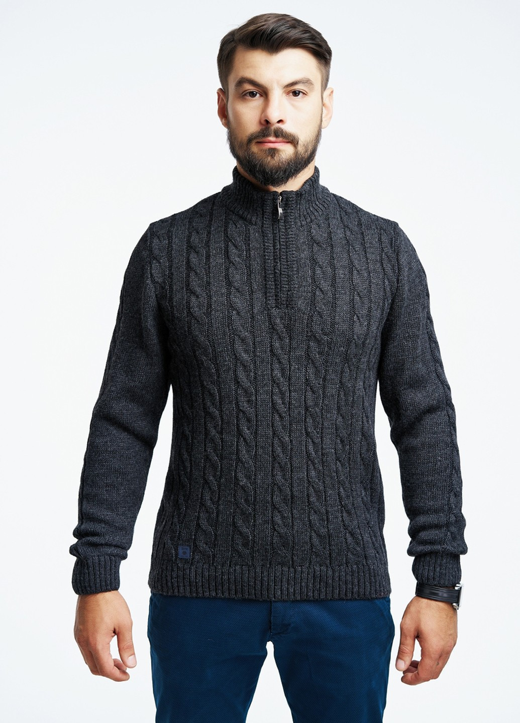 Темно-серый теплый свитер с молнией SVTR