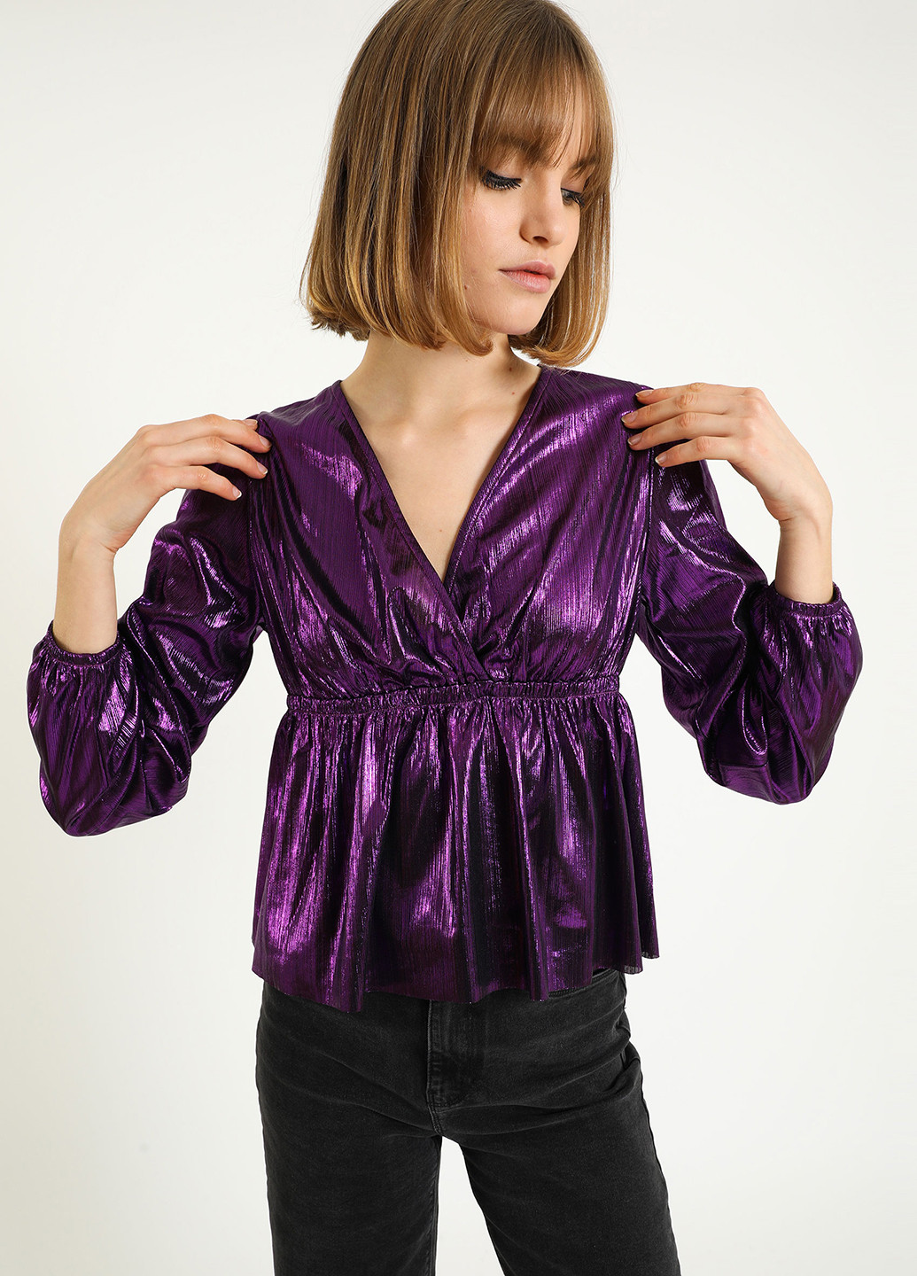Фиолетовая летняя блуза с вырезом Pimkie