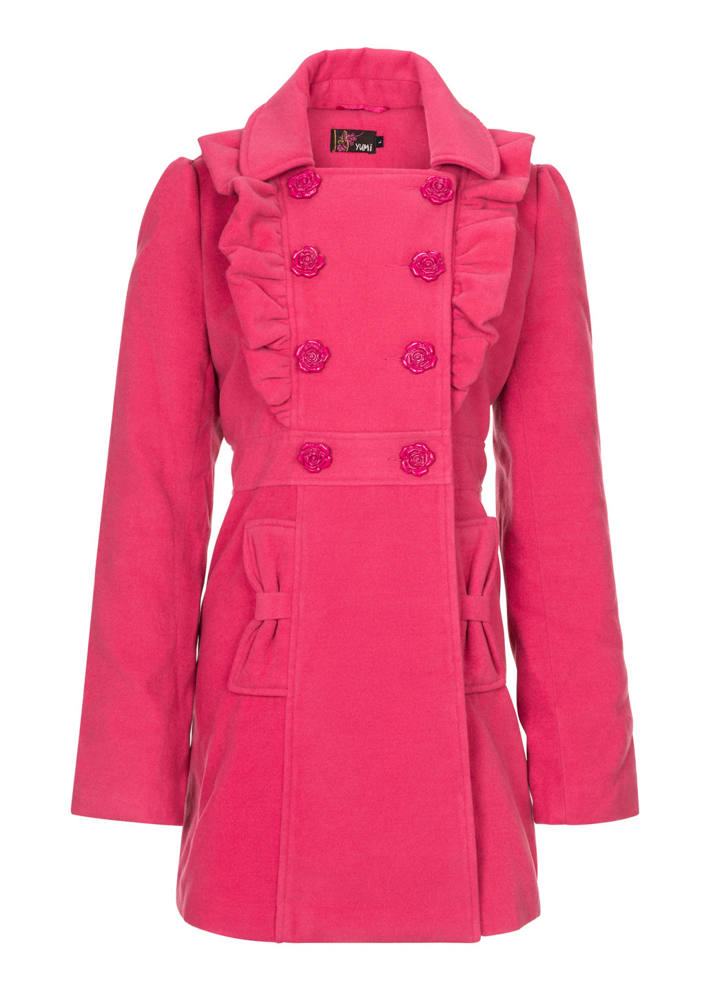 Розовое демисезонное Женское розовое пальто двубортное Yumi