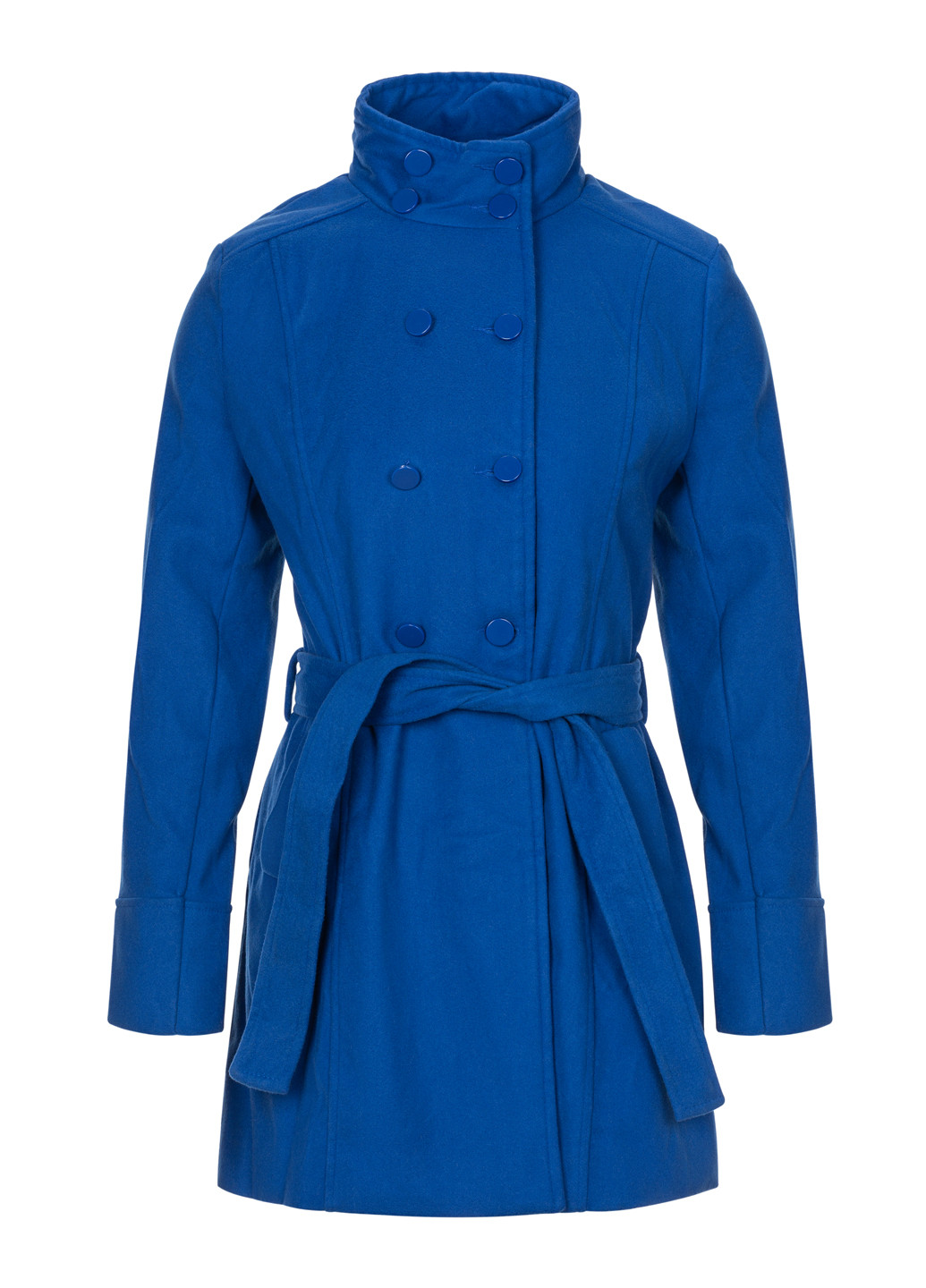 Синее демисезонное Женское синее пальто c поясом двубортное Lefties