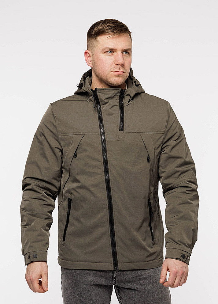 Оливковая (хаки) демисезонная мужская куртка короткая No Brand