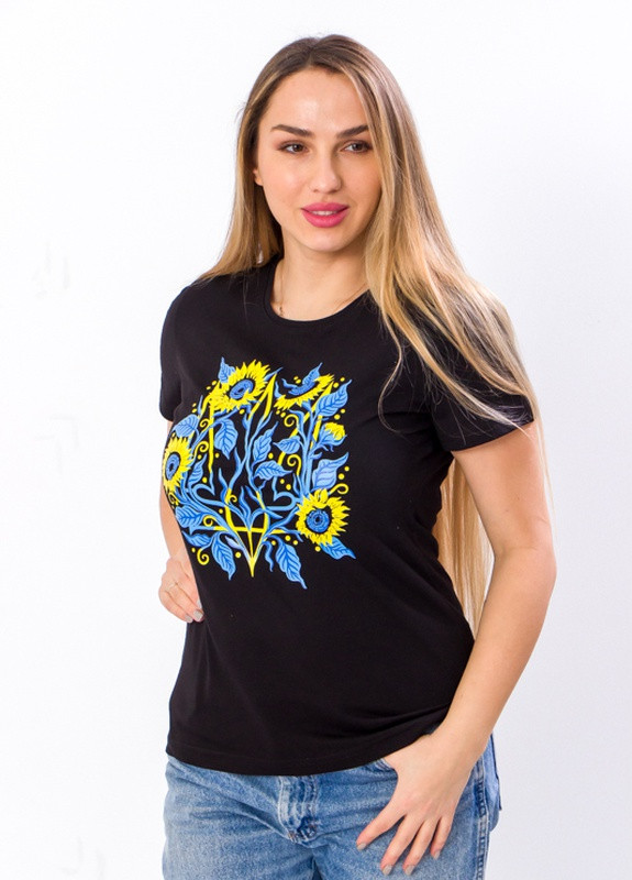 Чорна літня футболка жіноча "україна" з коротким рукавом Носи своє